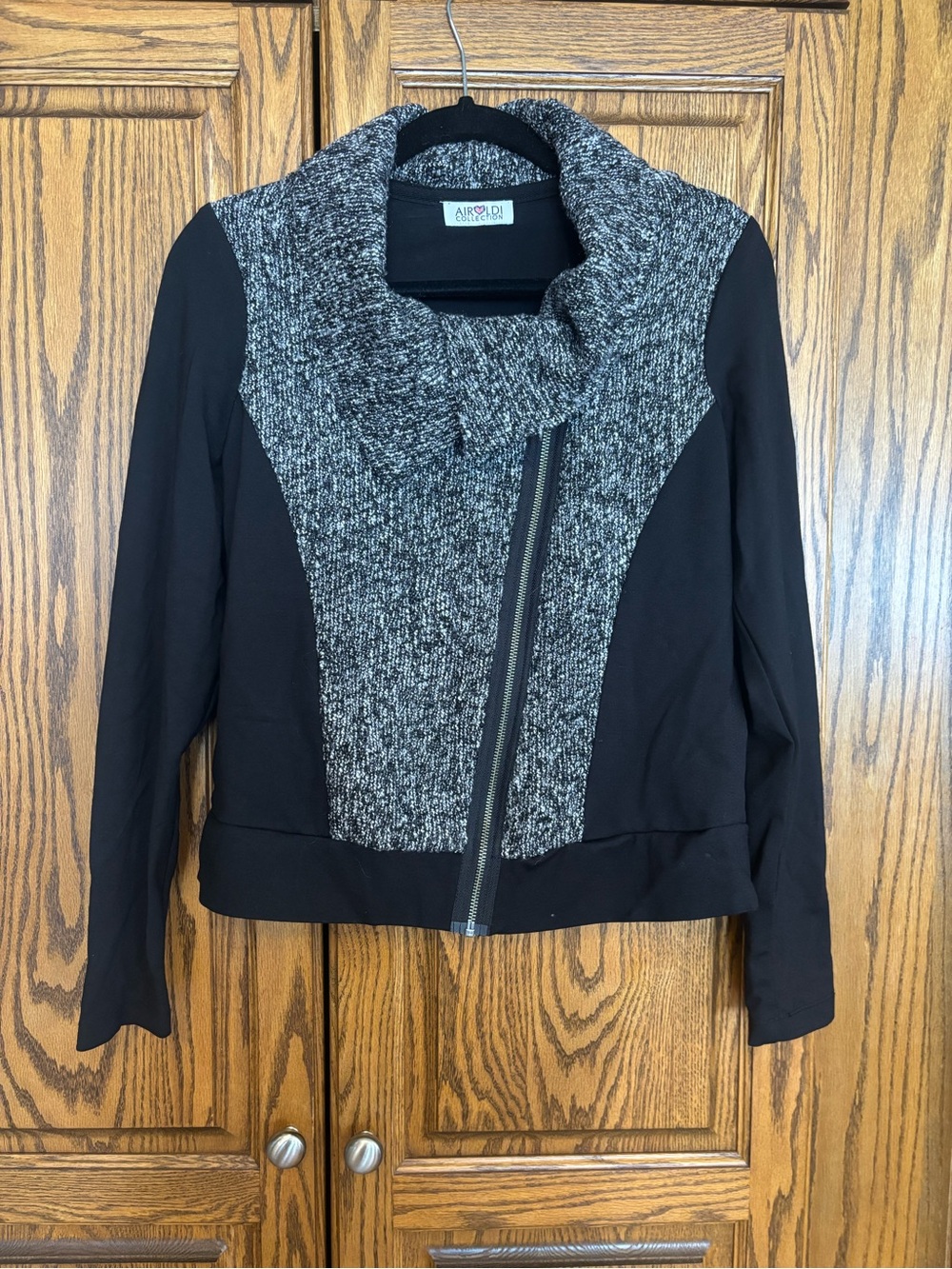 Ariella Black & Gray Asymmetrical Zip Knit-Panel Jacket